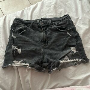 Black Denim Distressed Shorts